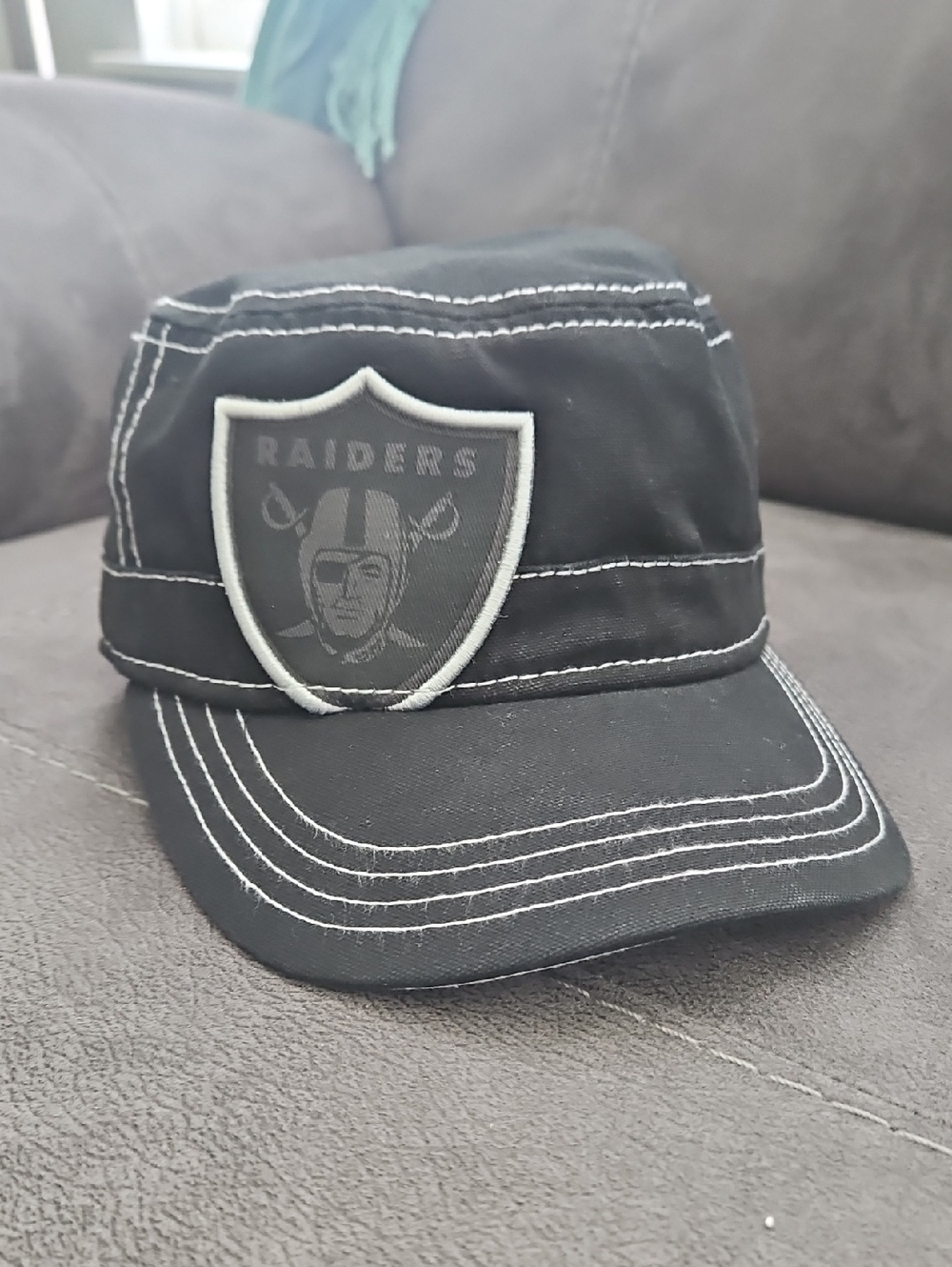 New Era Black Raiders Cap with White Stitching